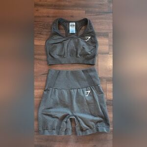 EUC Gymshark Brown Seamless Sports Bra and High-Waist Shorts Leggings Set